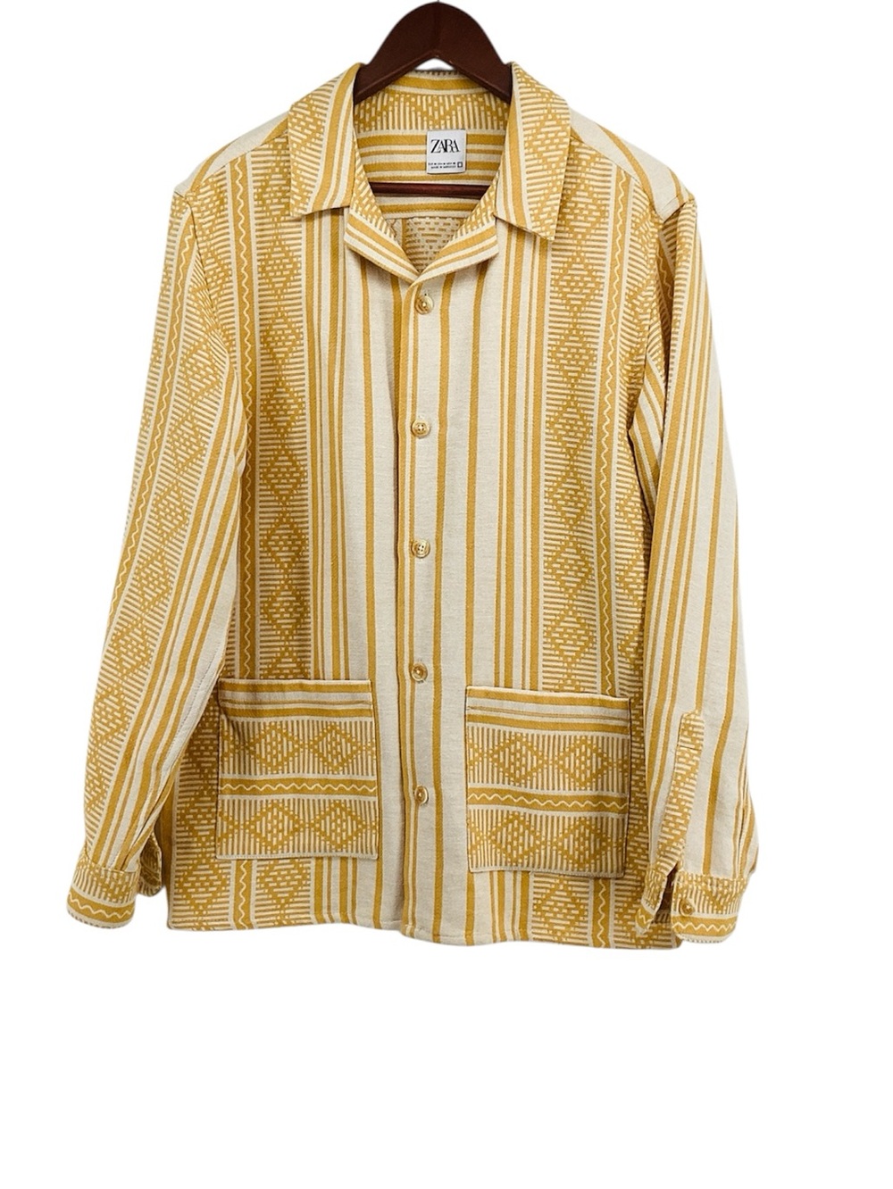 🐵 Zara Mustard & Cream Striped Shirt Jacket, Size M
